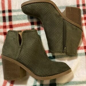 Soda Perforated Ankle Booties in Olive
